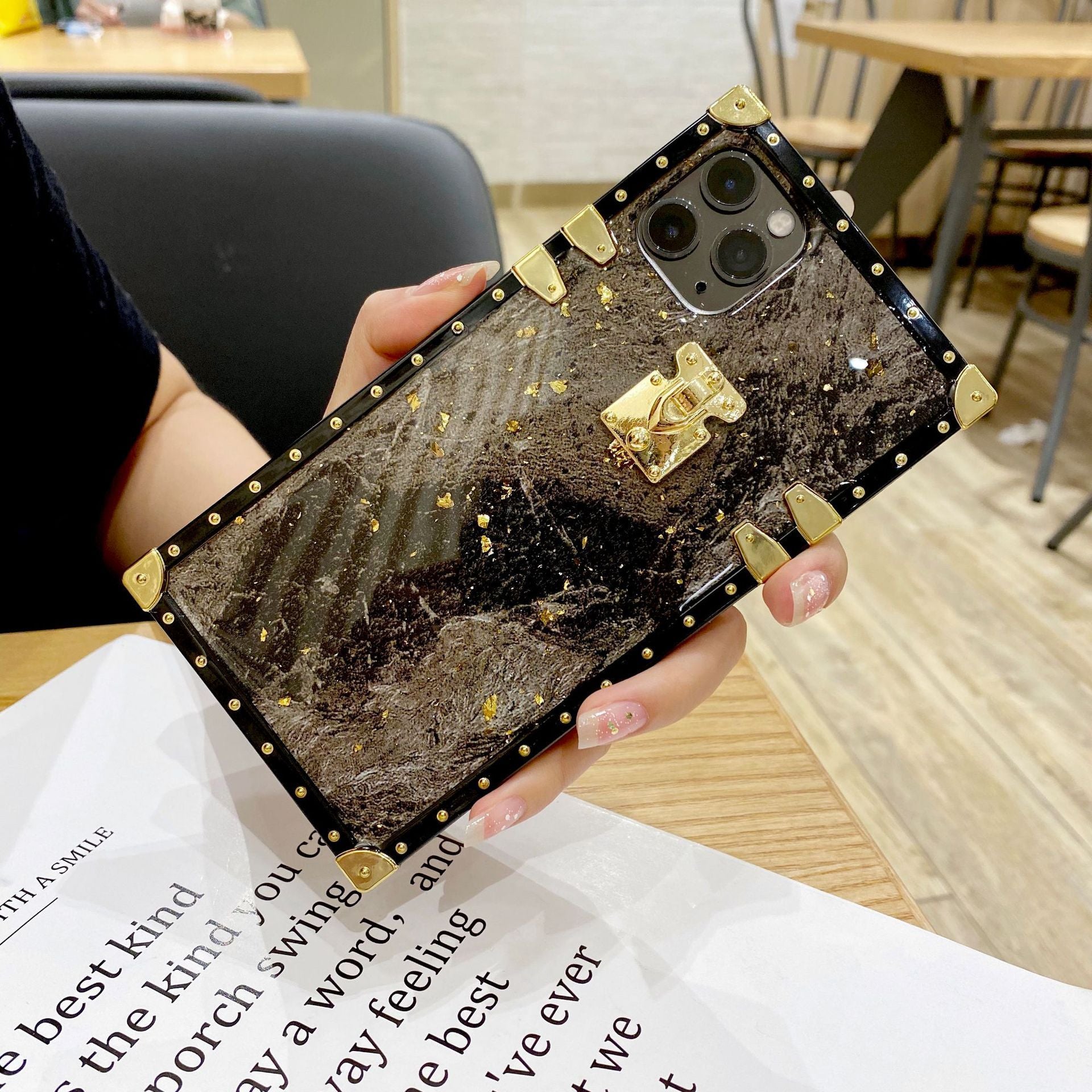 Compatible with Apple , Marbled Gold Foil Epoxy Phone Case
