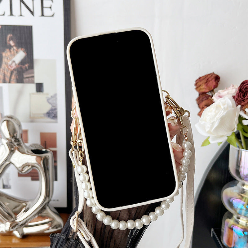 Crossbody Rope Diamond Metal Flower Phone Case