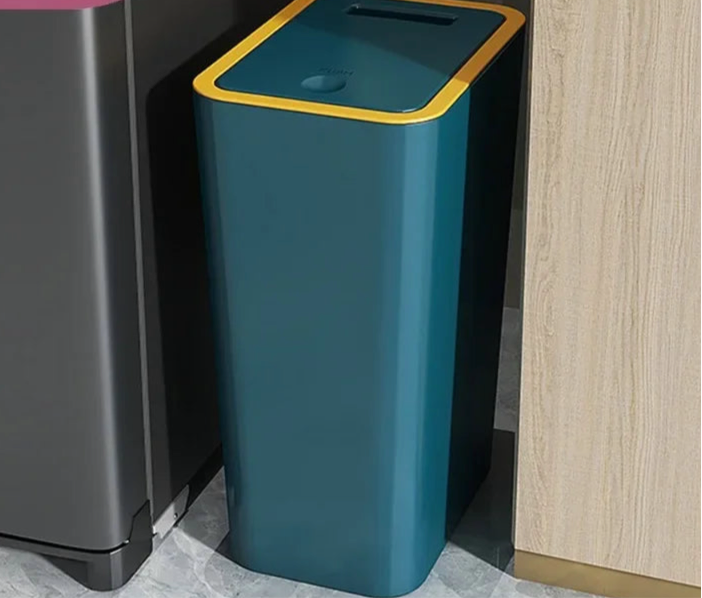 Trash Can with One-Touch Lid Press Gap Design Slim Space Saving Waste Basket Waterproof Dustbin Bathroom Kitchen Home Trash Bin