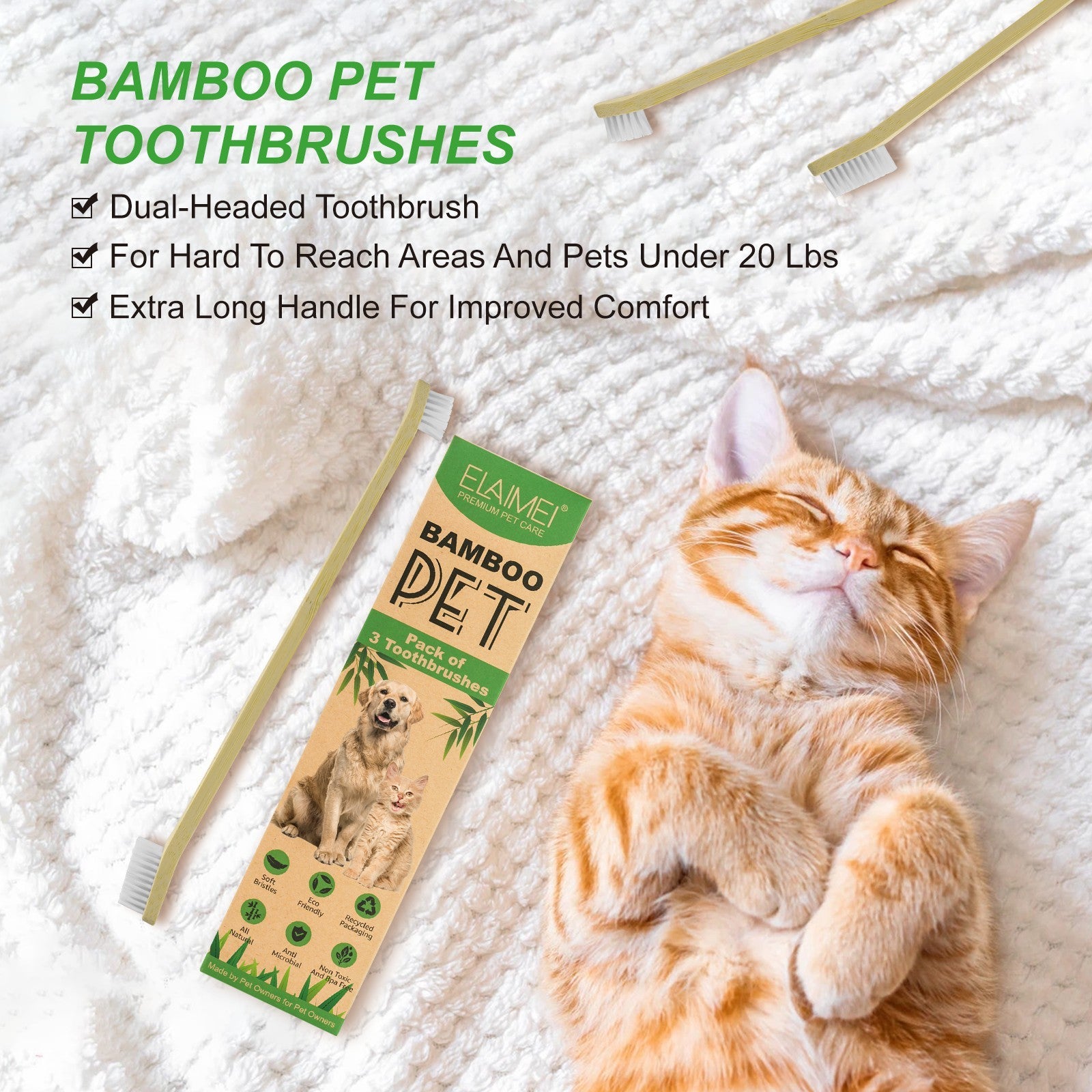Pet Toothbrush3pcs Pet Bamboo Toothbrush Double-sided Dental