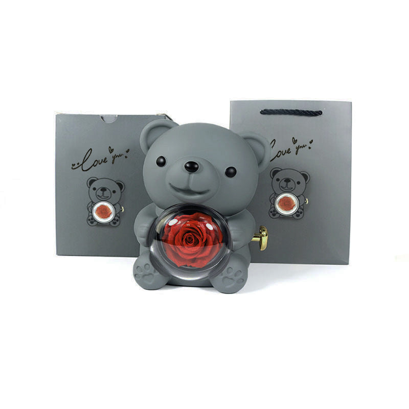 Rotating Bear Gift Box Eternal Rose Teddy Bear Jewelry Box With Necklace Valentine Wedding Special Present For Girlfriend Anniversary Gift Jewelry Box