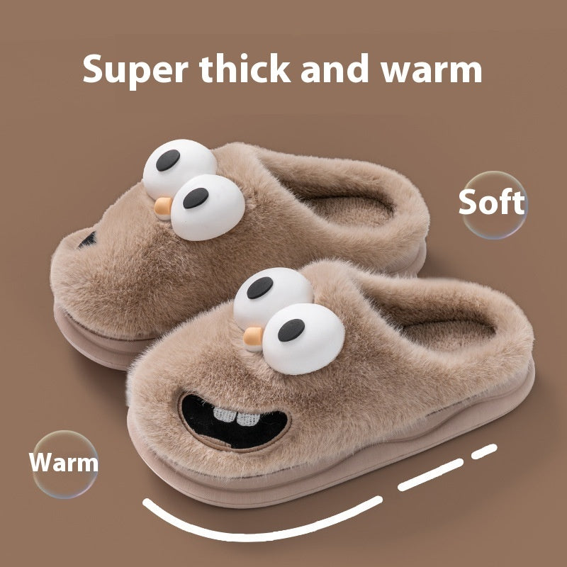 Female Warm Indoor Cartoon Big Eye Dog Cotton Slippers