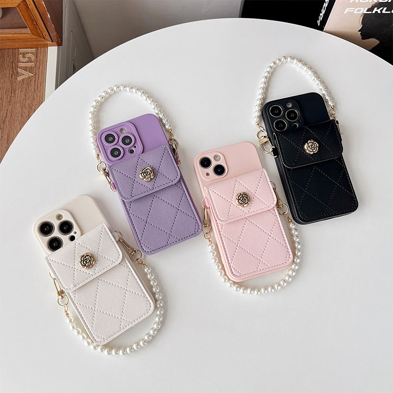Crossbody Rope Diamond Metal Flower Phone Case