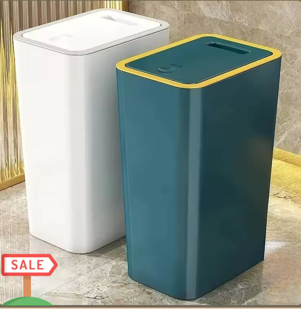 Trash Can with One-Touch Lid Press Gap Design Slim Space Saving Waste Basket Waterproof Dustbin Bathroom Kitchen Home Trash Bin