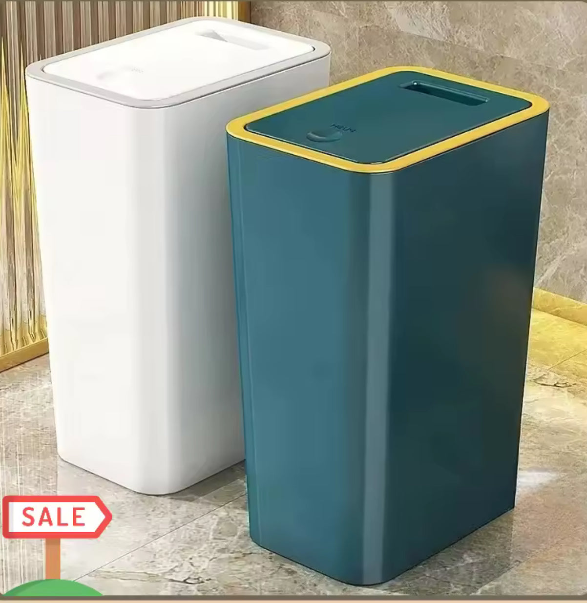 Trash Can with One-Touch Lid Press Gap Design Slim Space Saving Waste Basket Waterproof Dustbin Bathroom Kitchen Home Trash Bin