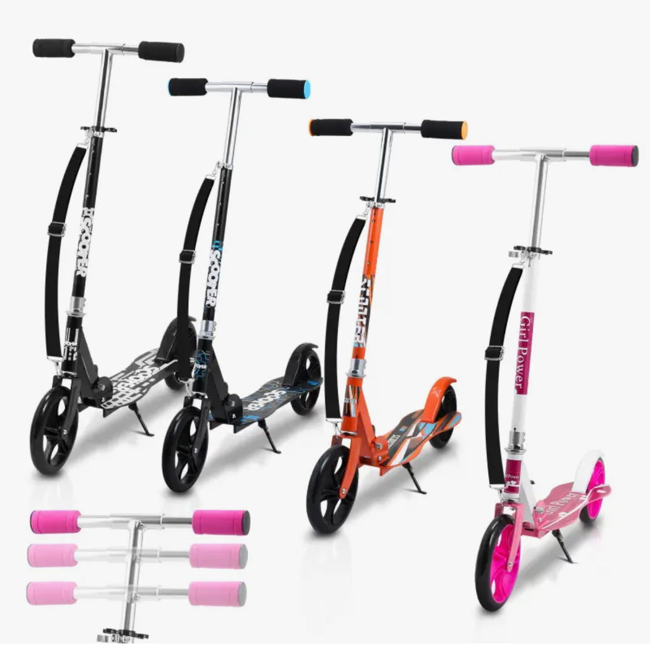 Foldable City Kick Scooter – Adjustable Height, Lightweight Aluminum Tret Scooter for Adults & Kids – 4 Colors – Big PU Wheels, Freestyle Design