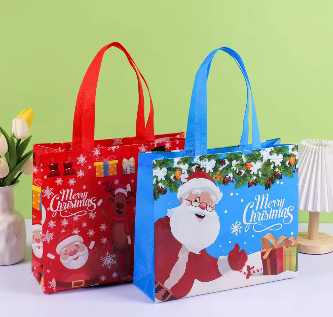 10pieces Christmas Tote Bag Santa Elk Snowflake Gift Bags Non-woven Waterproof Printed Bags Thickened Holiday Decor Supplies