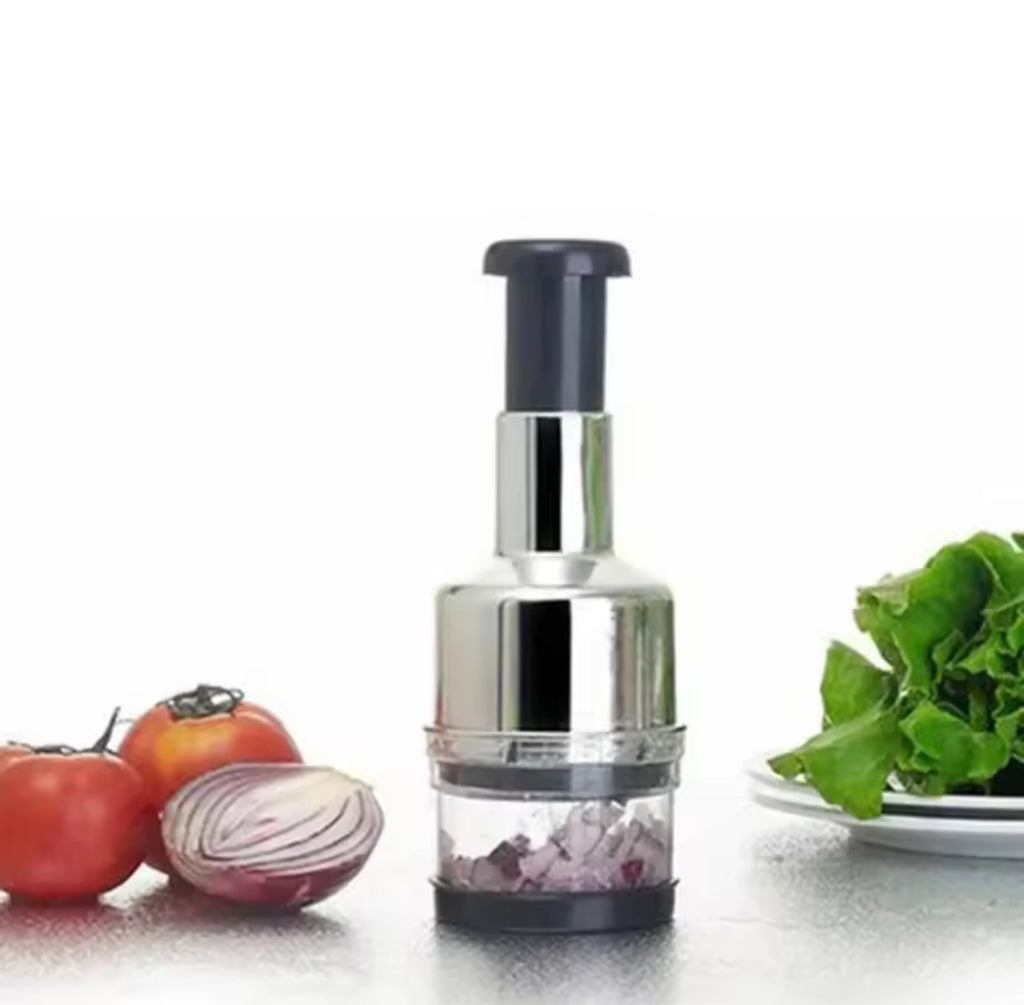 Manual Vegetable Chopper + Crinkle Wave Cutter Set – Stainless Steel Chopper (Pull-String) & Vegetable Wave Slicer – Kitchen Bundle