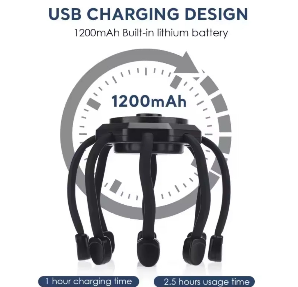 Elektrischer Kopfmassagegerät – Octopus Scalp Massager mit 20 Kontaktpunkten & 5 Modi, Rotlicht-Therapie, Entspannung & Stressabbau