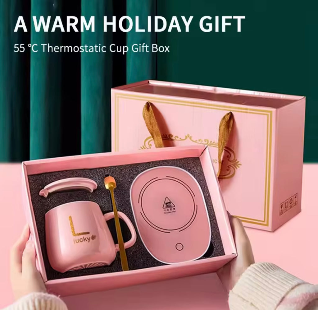 Elegant Tea Ceramic Mug Set with Wireless Warmer & Spoon