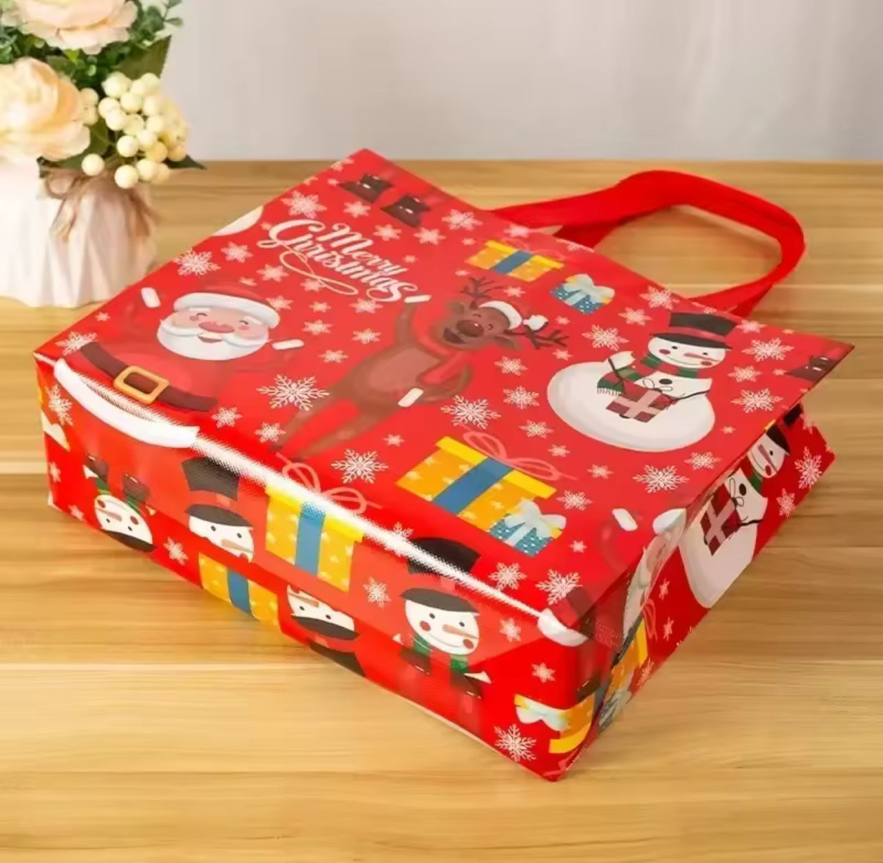 10pieces Christmas Tote Bag Santa Elk Snowflake Gift Bags Non-woven Waterproof Printed Bags Thickened Holiday Decor Supplies