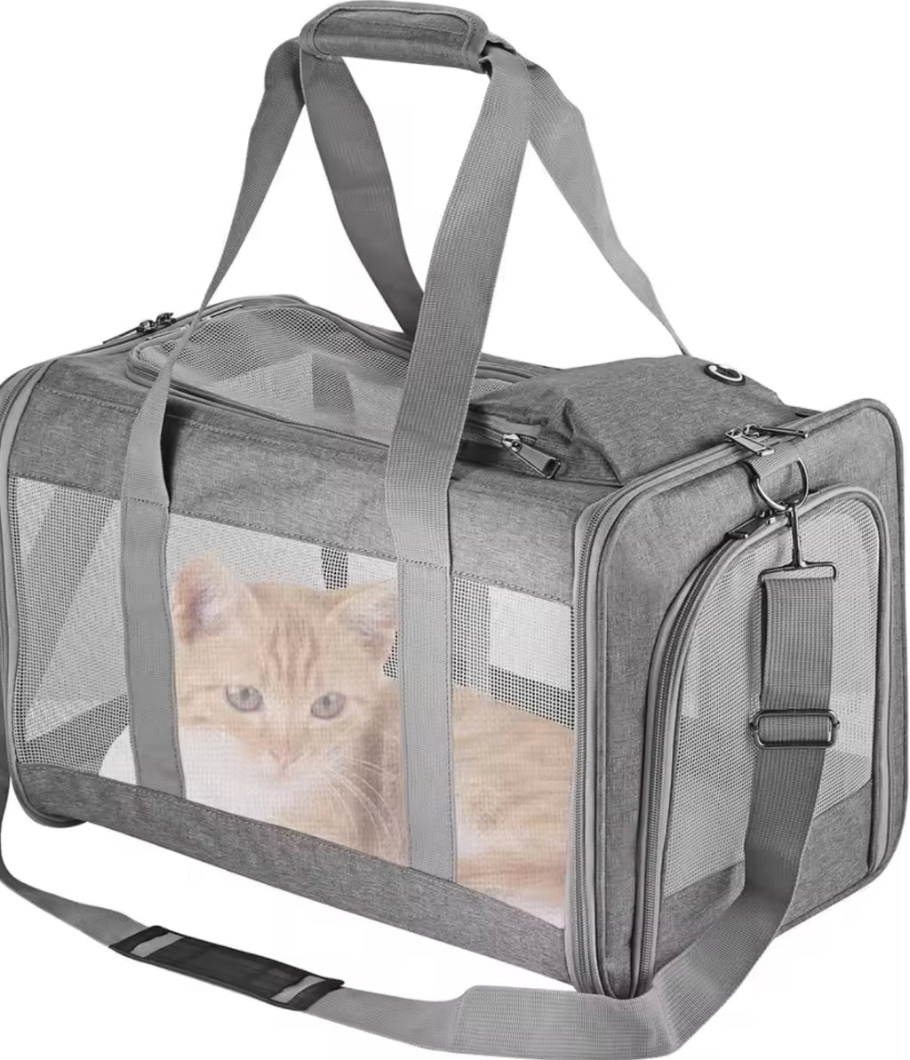 Pet Travel Carrier - Soft-Sided Cat & Small Dog Bag with Mesh Windows, Gray