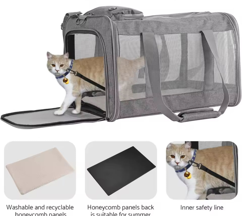 Pet Travel Carrier - Soft-Sided Cat & Small Dog Bag with Mesh Windows, Gray