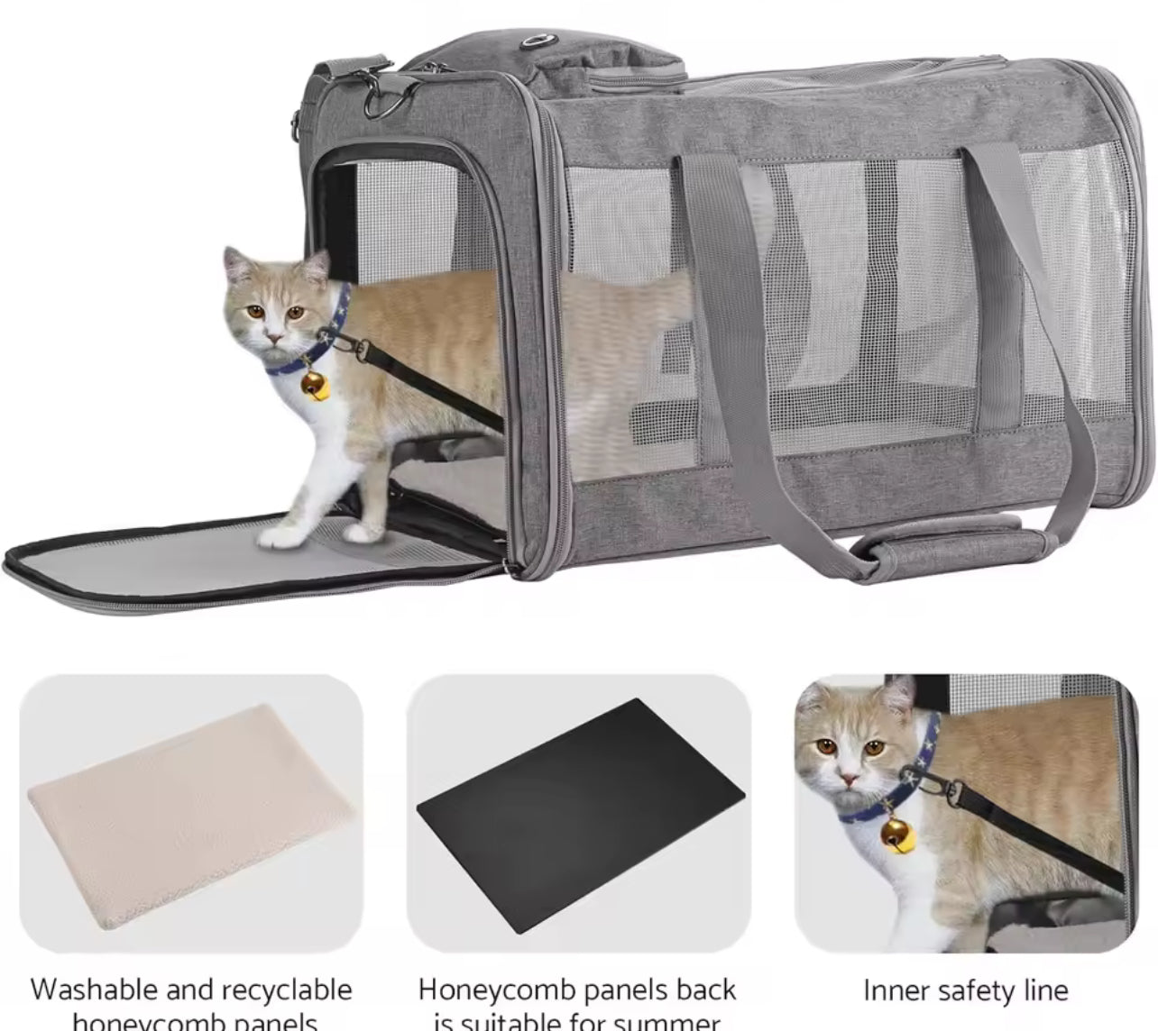 Pet Travel Carrier - Soft-Sided Cat & Small Dog Bag with Mesh Windows, Gray