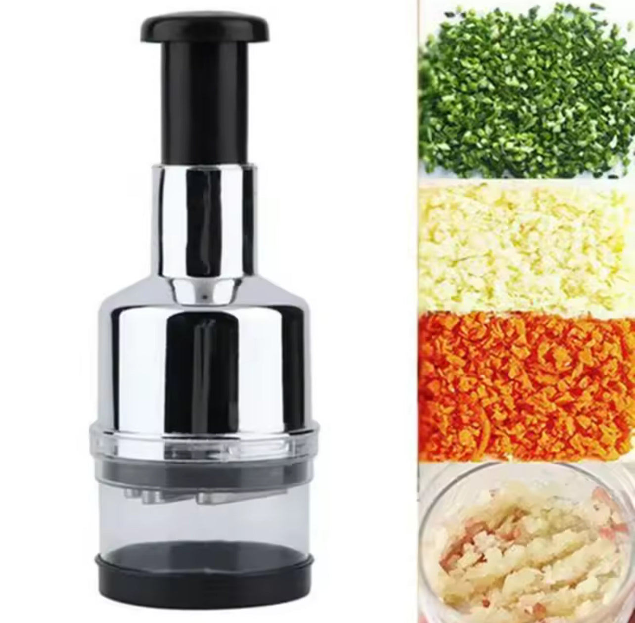 Manual Vegetable Chopper + Crinkle Wave Cutter Set – Stainless Steel Chopper (Pull-String) & Vegetable Wave Slicer – Kitchen Bundle