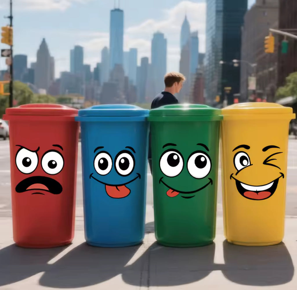 4-Pack Waterproof Cartoon Face PVC Stickers – Fun Vinyl Decals for Trash Can, Fridge, Wall, Glass, Door