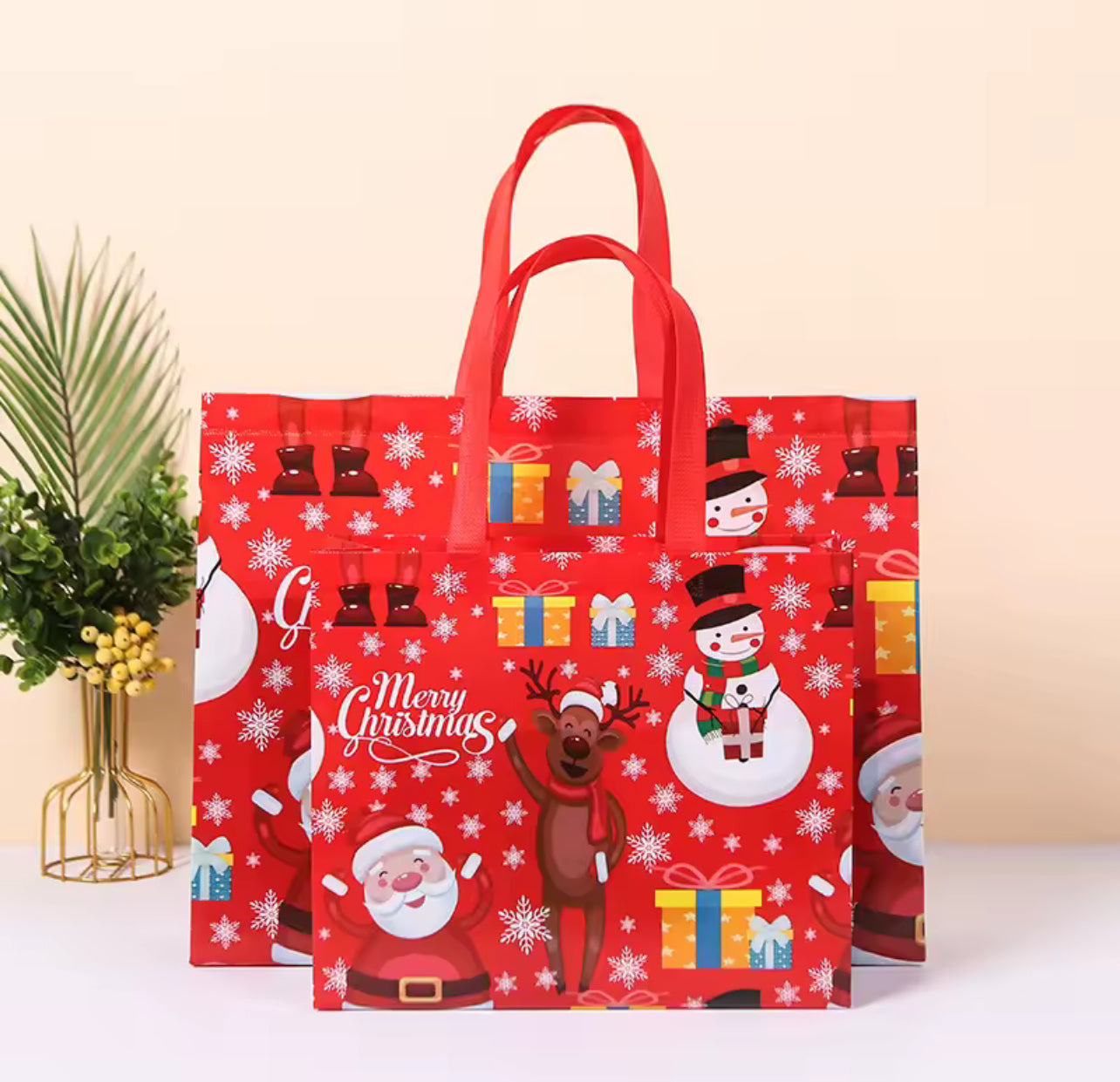 10pieces Christmas Tote Bag Santa Elk Snowflake Gift Bags Non-woven Waterproof Printed Bags Thickened Holiday Decor Supplies
