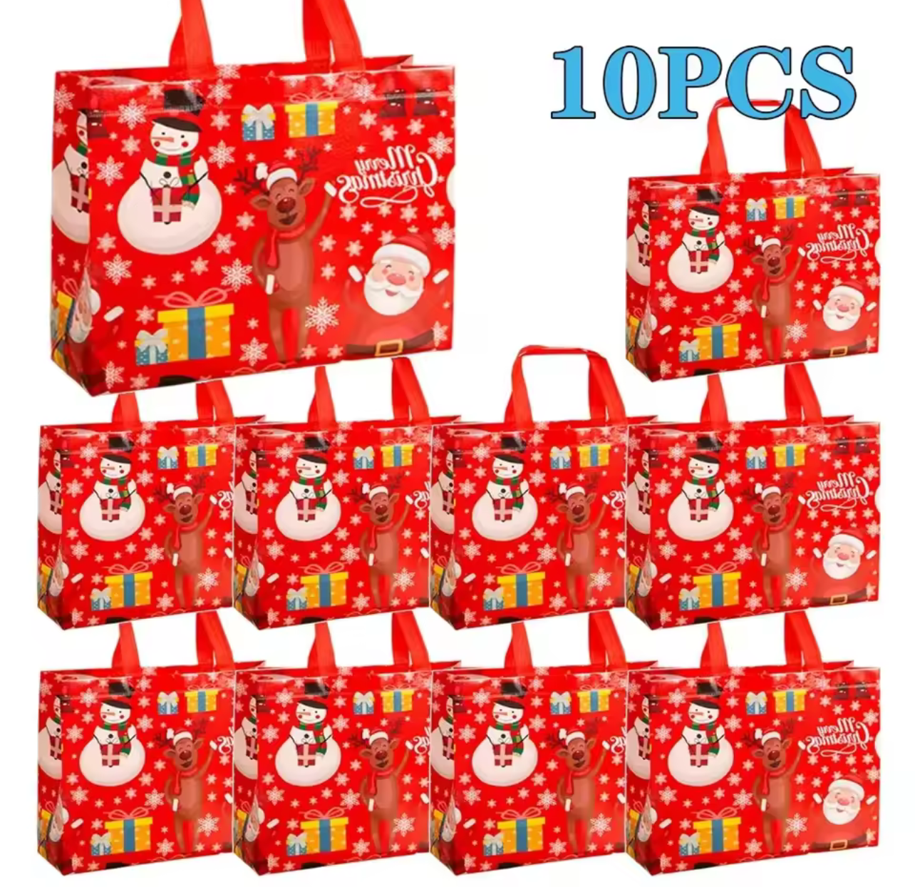 10pieces Christmas Tote Bag Santa Elk Snowflake Gift Bags Non-woven Waterproof Printed Bags Thickened Holiday Decor Supplies