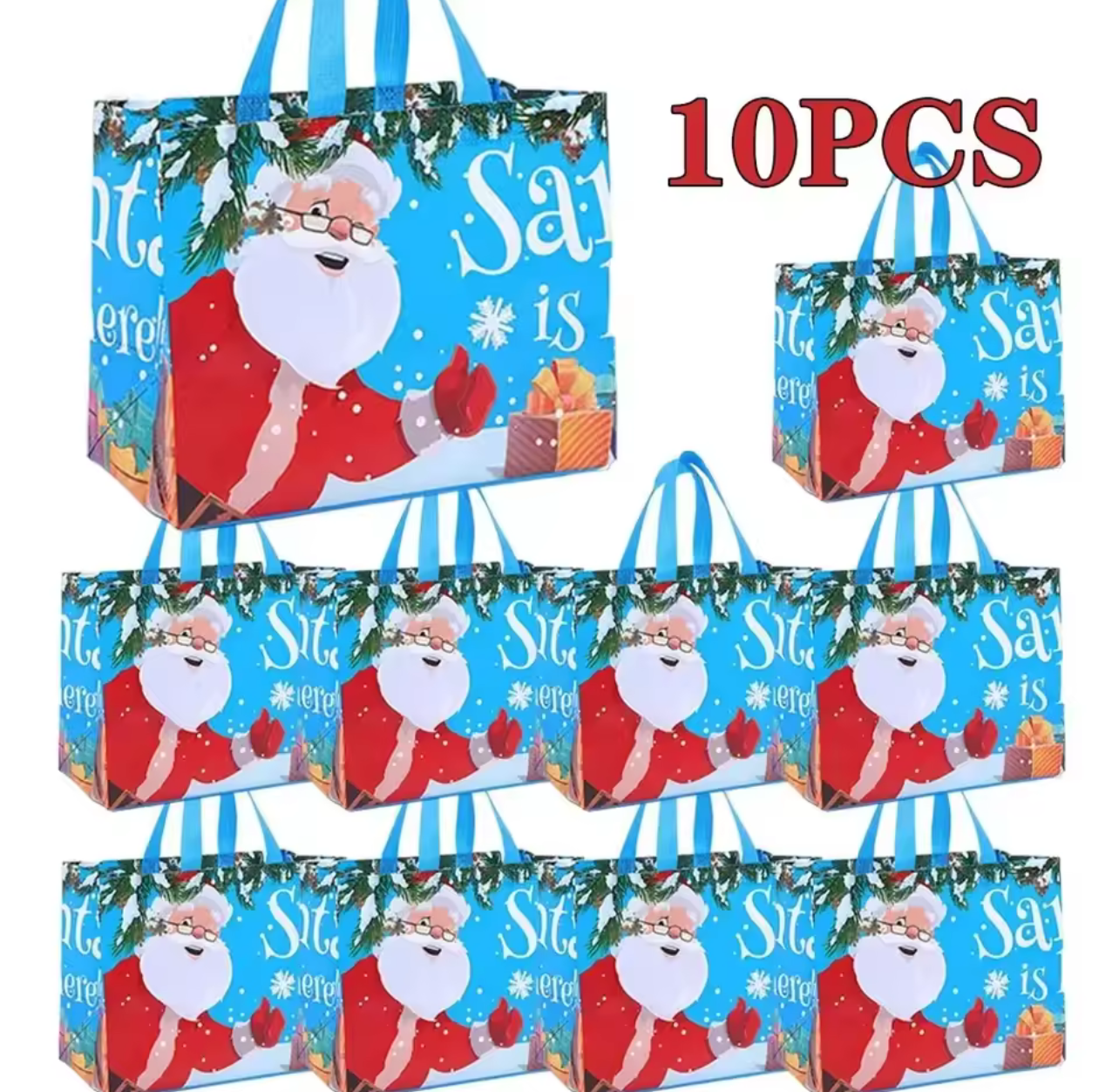 10pieces Christmas Tote Bag Santa Elk Snowflake Gift Bags Non-woven Waterproof Printed Bags Thickened Holiday Decor Supplies