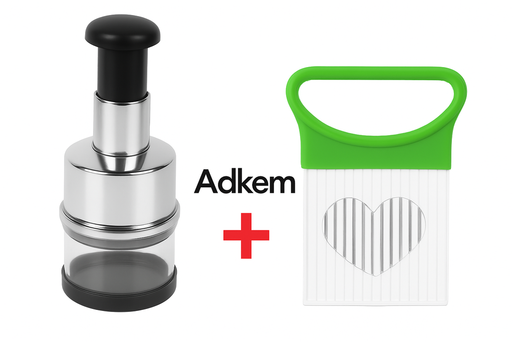 Manual Vegetable Chopper + Crinkle Wave Cutter Set – Stainless Steel Chopper (Pull-String) & Vegetable Wave Slicer – Kitchen Bundle