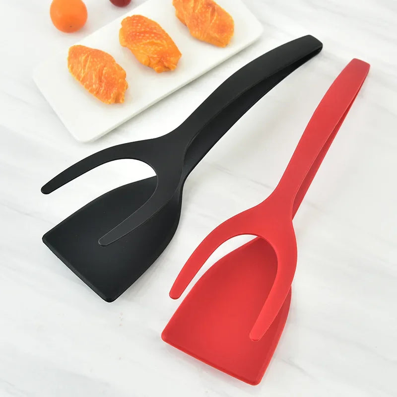 2in1 Clip Silicone Grip Flip Tongs Egg Steak Spatula Tongs Clamp Pancake Fried Turners Cooking Tool Kitchen Accessories