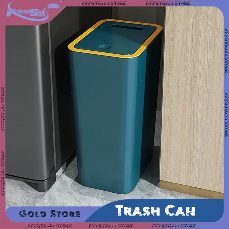 Trash Can with One-Touch Lid Press Gap Design Slim Space Saving Waste Basket Waterproof Dustbin Bathroom Kitchen Home Trash Bin