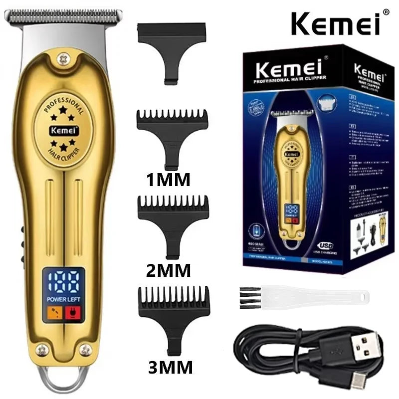 Kemei Professional Hair Trimmer Cordless Rechargeable Edgers Clipper Electric Hair Cutting Kit LCD Display Beard Shaver for Men
