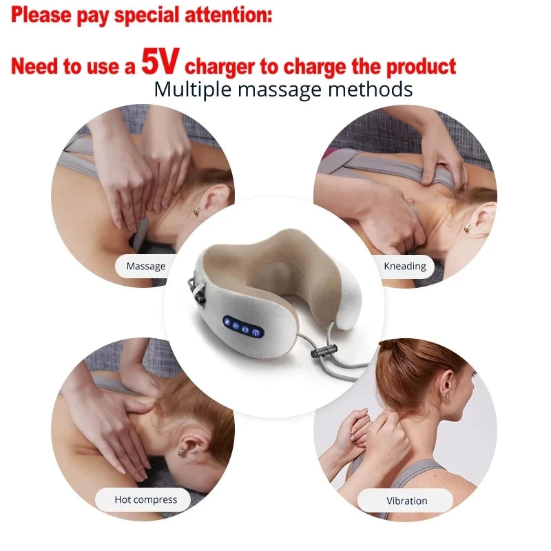 Electric U Shaped Neck Massager Vibration U Shaped Pillow Multifunctional Shoulder Cervical Massager Heating  Relax Massage Pill