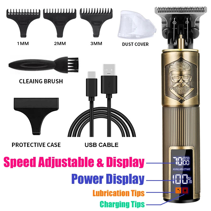 T9 Vintage Electric Shaver Barber Cordless Hair Cutting Machine USB Charging Hair Trimmer Portable Hair Clipper Suitable For Men
