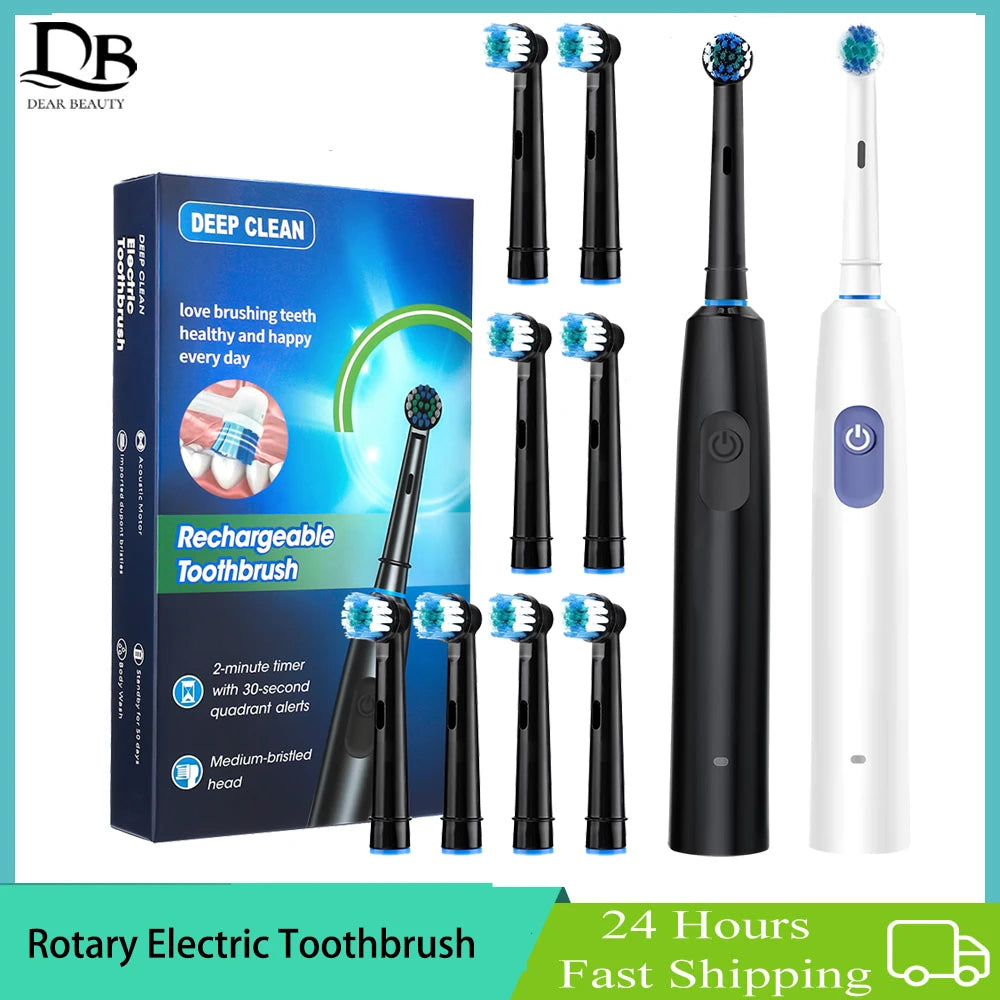 Rechargeable Rotary Electric Toothbrush 5 Modes Sonic Tooth Brush For Adults Rotating Toothbrushes Plaque Remover Teeth Cleaner