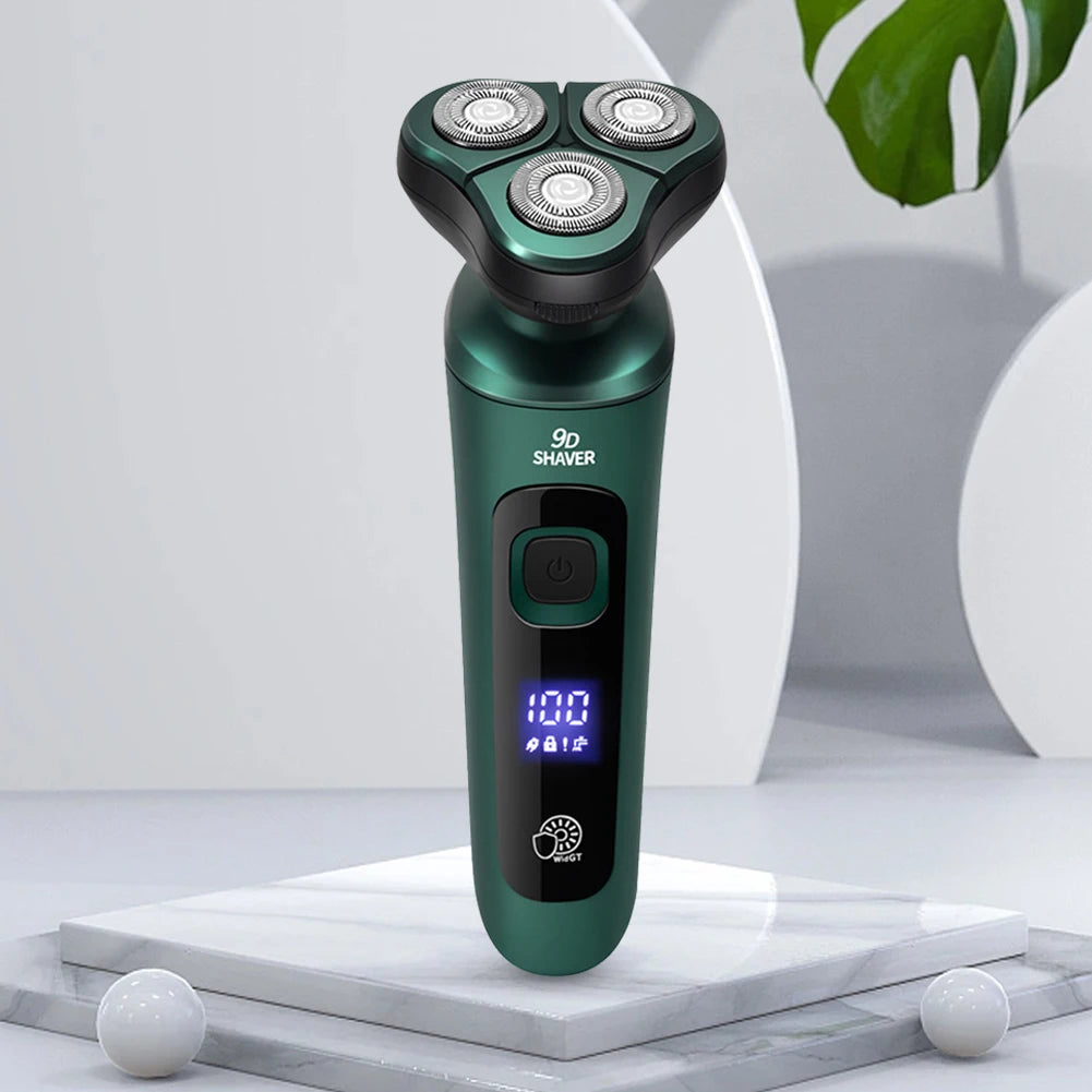 Men Electric Travel Shaver USB Charging Three-head Floating Razor with Digital Display Painless Cordless Trimmer Portable Shaver