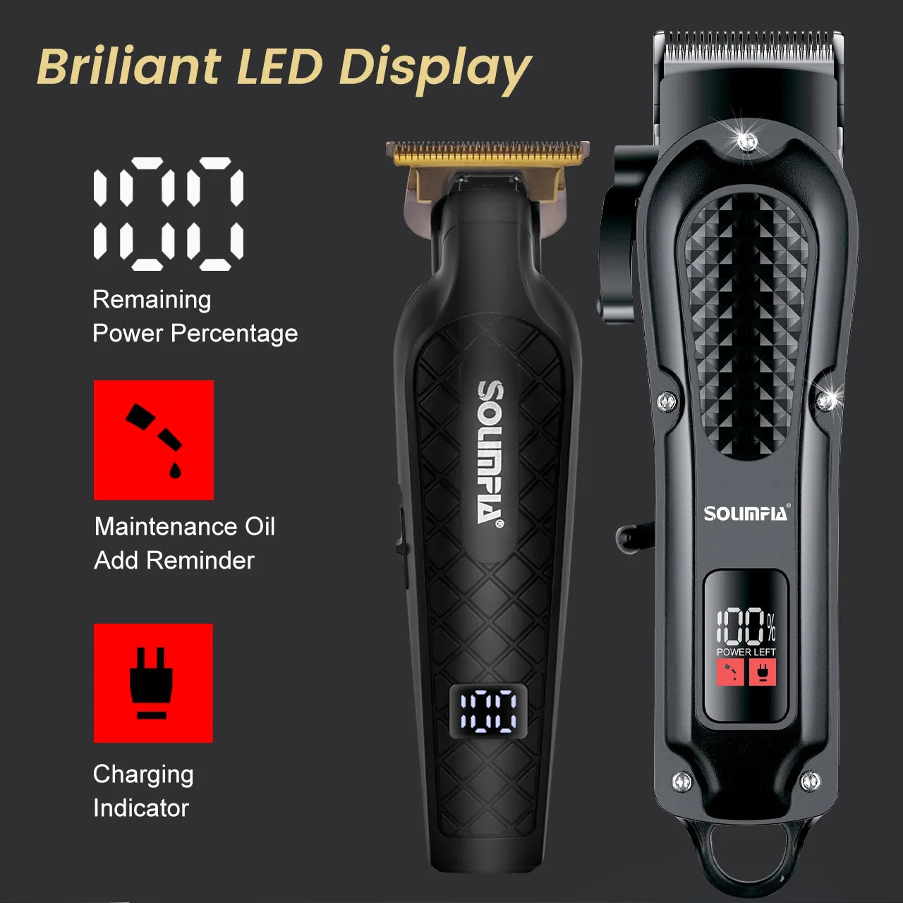 Solimpia Hair Clippers Set Machine Oil Head Carving Digital Display Haircut Scissors Electric Pusher Three-Piece Set