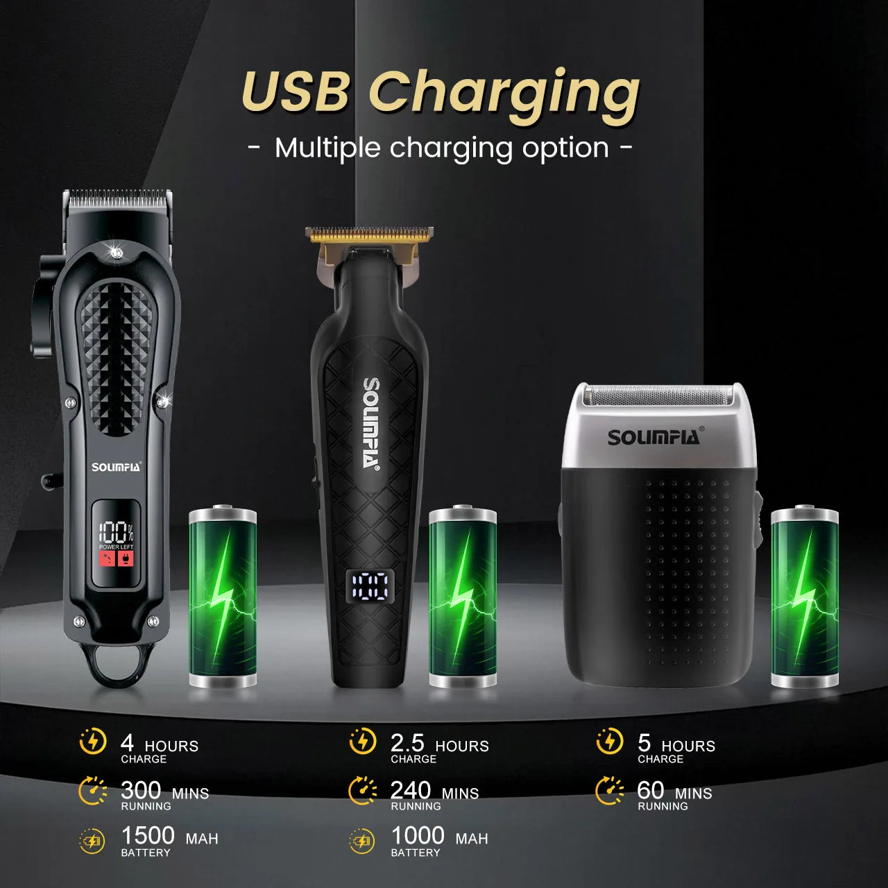 Solimpia Hair Clippers Set Machine Oil Head Carving Digital Display Haircut Scissors Electric Pusher Three-Piece Set