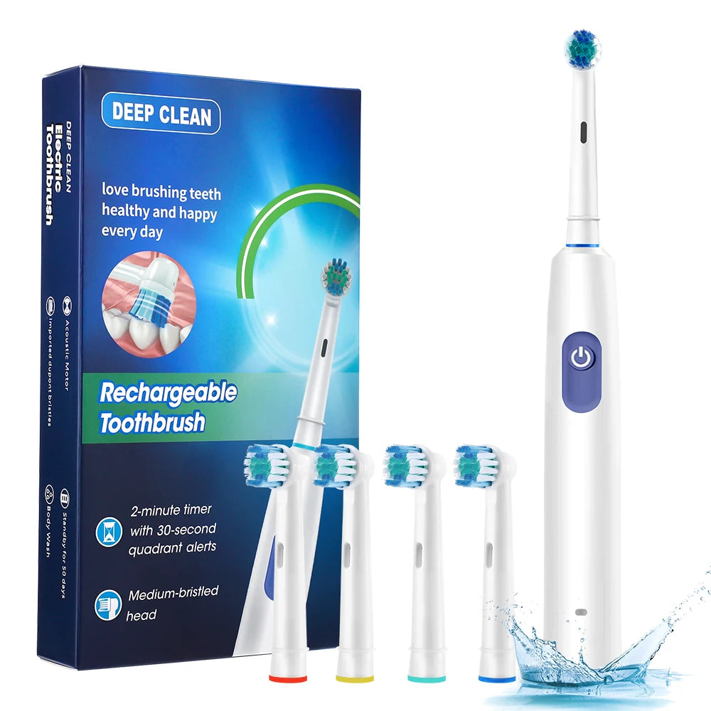 Rechargeable Rotary Electric Toothbrush 5 Modes Sonic Tooth Brush For Adults Rotating Toothbrushes Plaque Remover Teeth Cleaner
