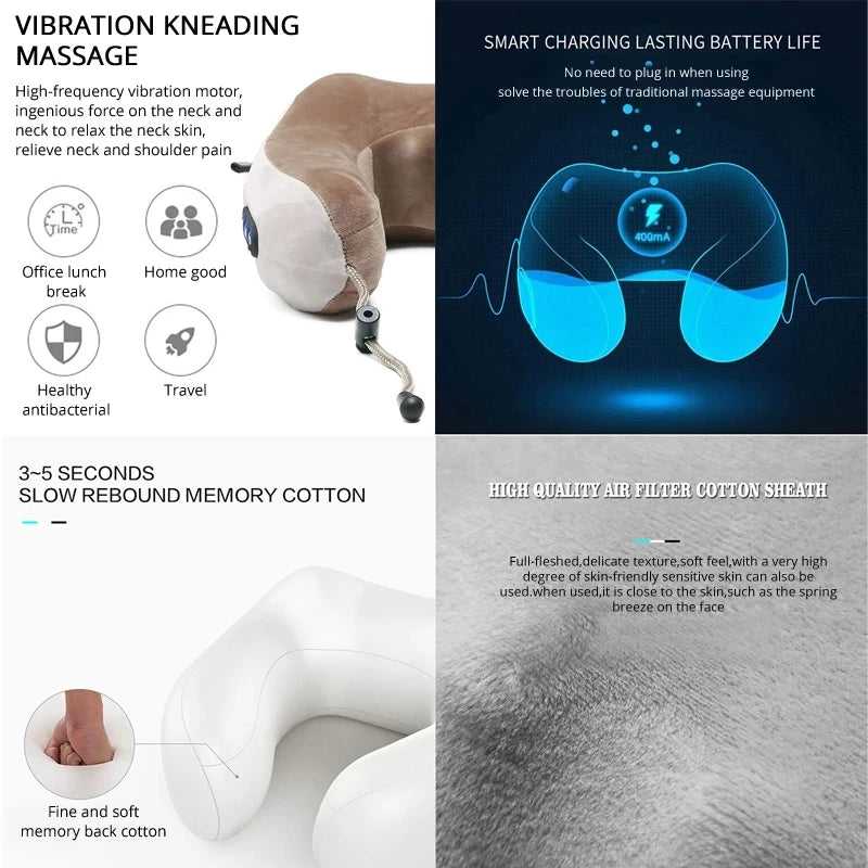 Electric U Shaped Neck Massager Vibration U Shaped Pillow Multifunctional Shoulder Cervical Massager Heating  Relax Massage Pill