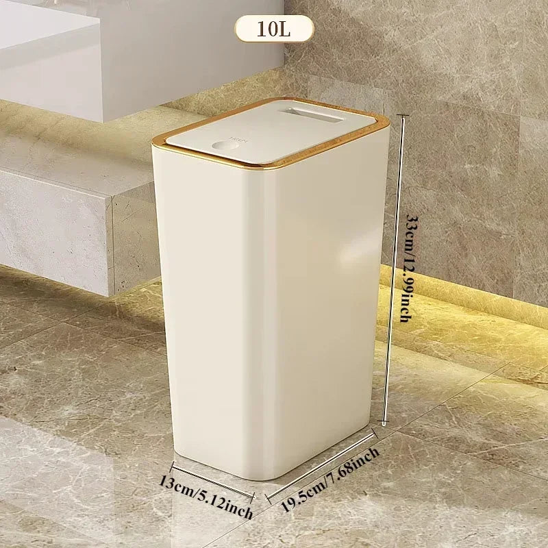 Trash Can with One-Touch Lid Press Gap Design Slim Space Saving Waste Basket Waterproof Dustbin Bathroom Kitchen Home Trash Bin