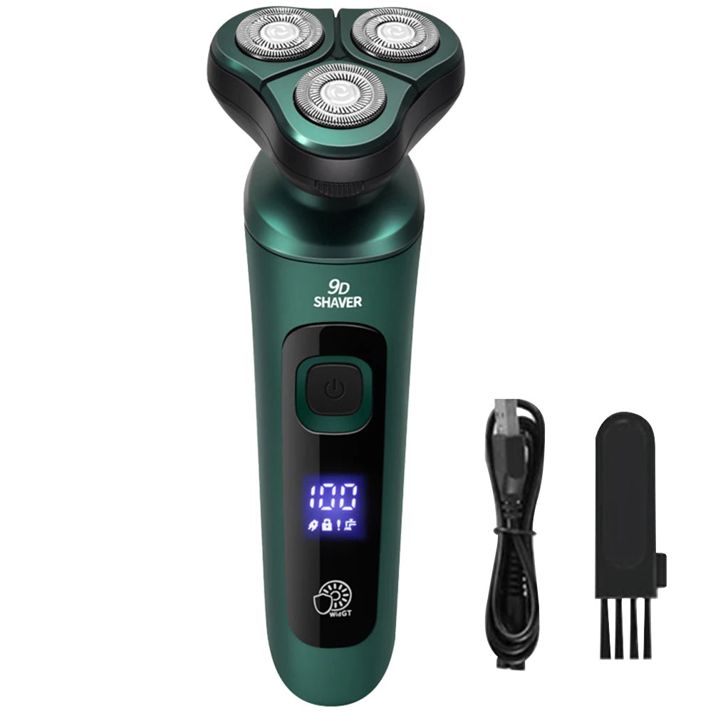 Men Electric Travel Shaver USB Charging Three-head Floating Razor with Digital Display Painless Cordless Trimmer Portable Shaver