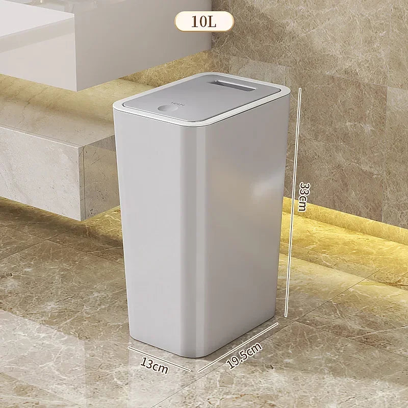 Trash Can with One-Touch Lid Press Gap Design Slim Space Saving Waste Basket Waterproof Dustbin Bathroom Kitchen Home Trash Bin