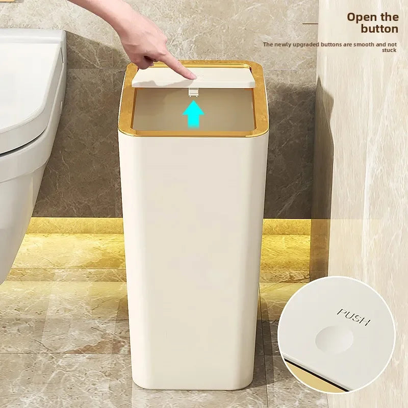 Trash can household bathroom living room seam bedroom toilet storage bucket large capacity press type trash can with lid