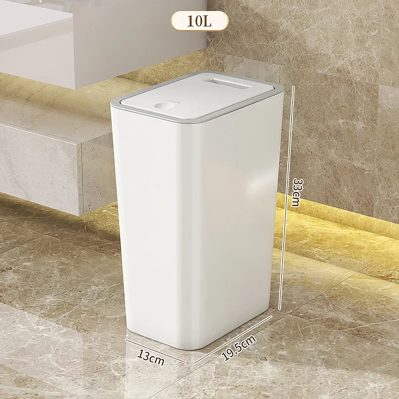 Trash Can with One-Touch Lid Press Gap Design Slim Space Saving Waste Basket Waterproof Dustbin Bathroom Kitchen Home Trash Bin