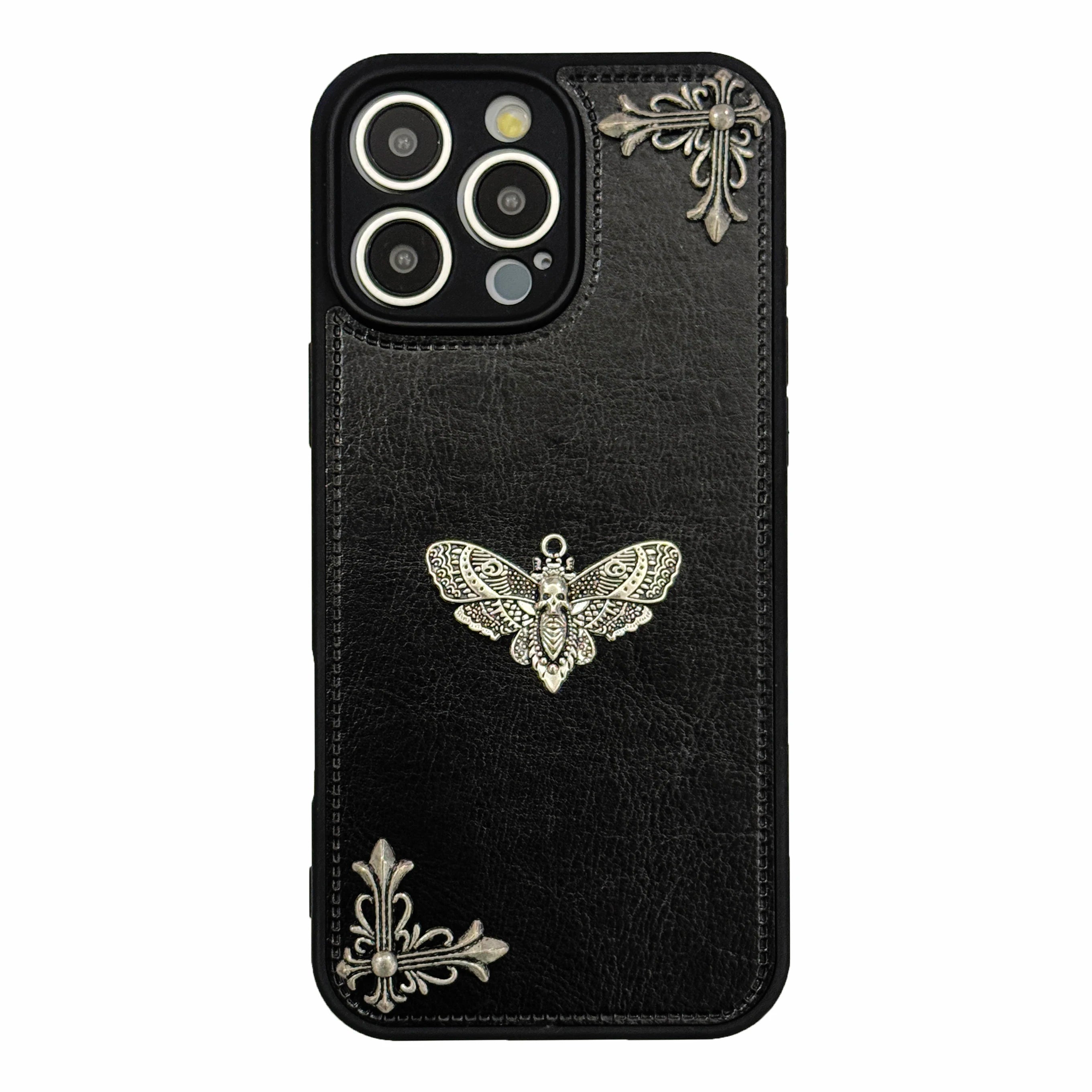 Luxury Gothic High Grade Leather Phone Case for IPhone 16 15 14 13 12 11 Pro Max Fashion Trends Metal Honeybee Protection Cover