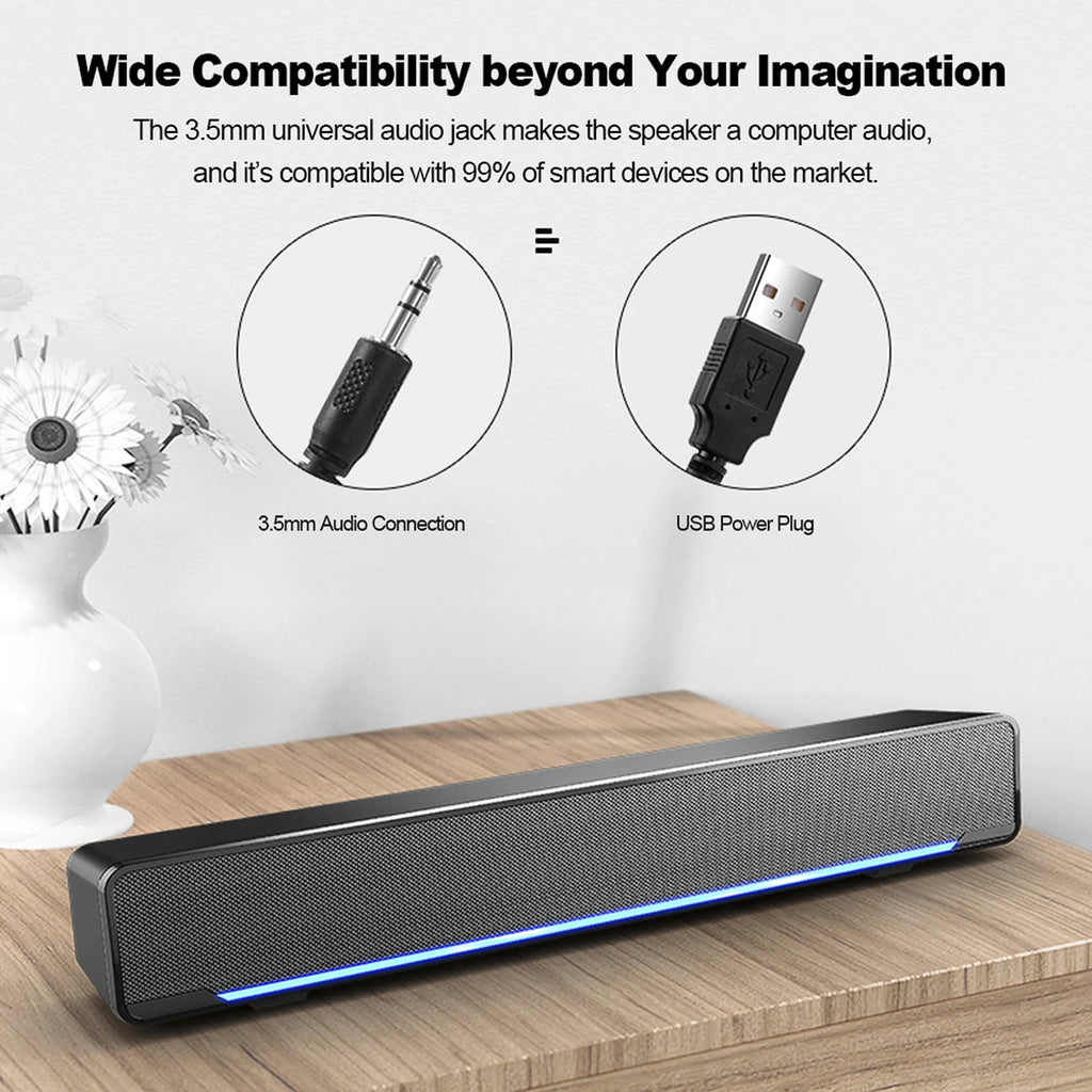 USB Wired Computer Speaker Bar Stereo Subwoofer Powerful Music Player Bass Surround Sound Box 3.5mm Audio Input for PC Laptop