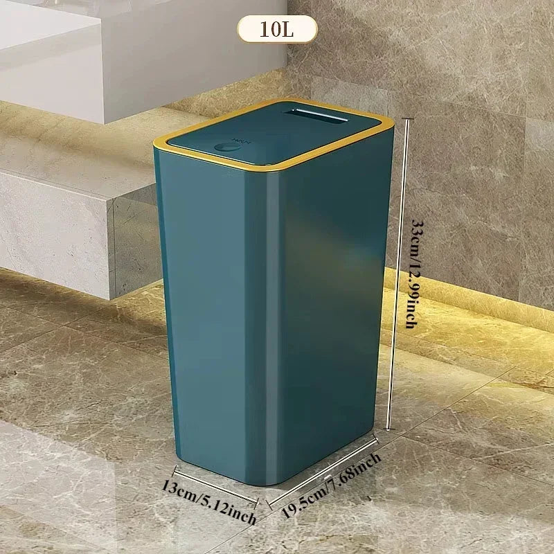 Trash Can with One-Touch Lid Press Gap Design Slim Space Saving Waste Basket Waterproof Dustbin Bathroom Kitchen Home Trash Bin