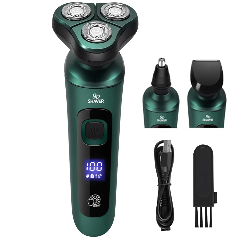 Men Electric Travel Shaver USB Charging Three-head Floating Razor with Digital Display Painless Cordless Trimmer Portable Shaver