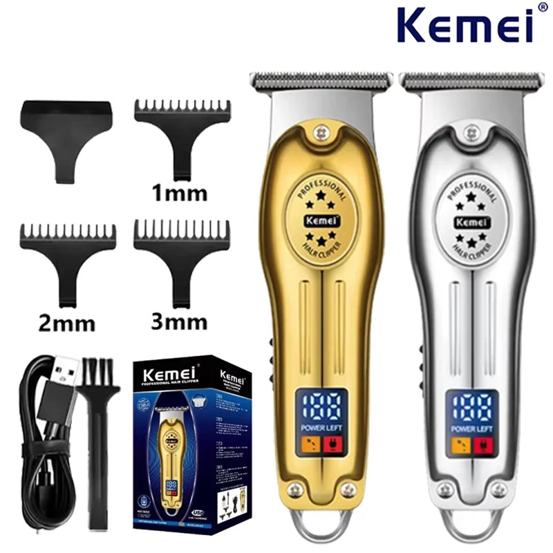 Kemei Professional Hair Trimmer Cordless Rechargeable Edgers Clipper Electric Hair Cutting Kit LCD Display Beard Shaver for Men