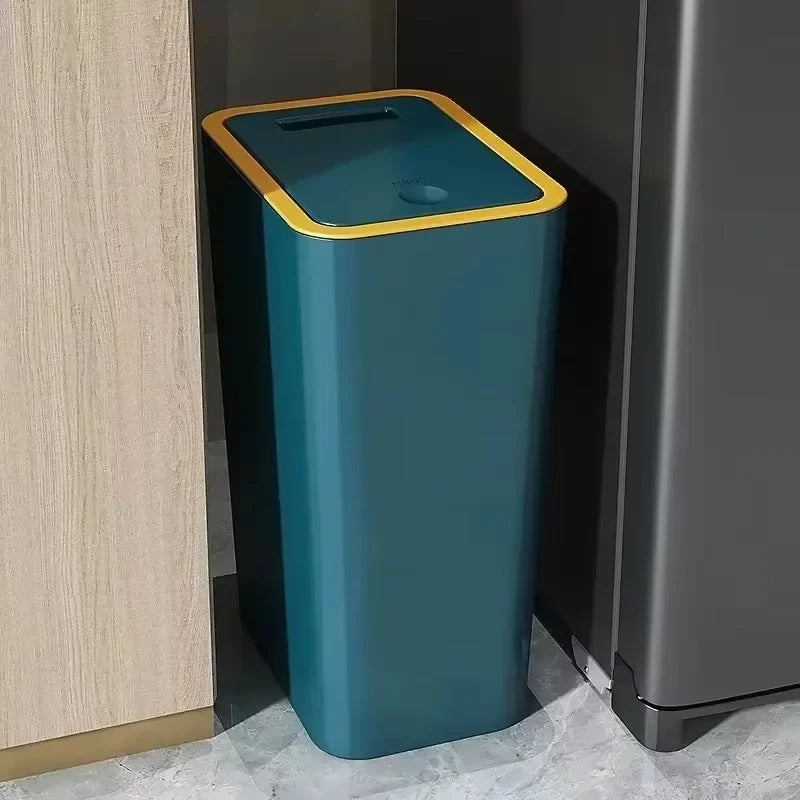 Trash Can with One-Touch Lid Press Gap Design Slim Space Saving Waste Basket Waterproof Dustbin Bathroom Kitchen Home Trash Bin
