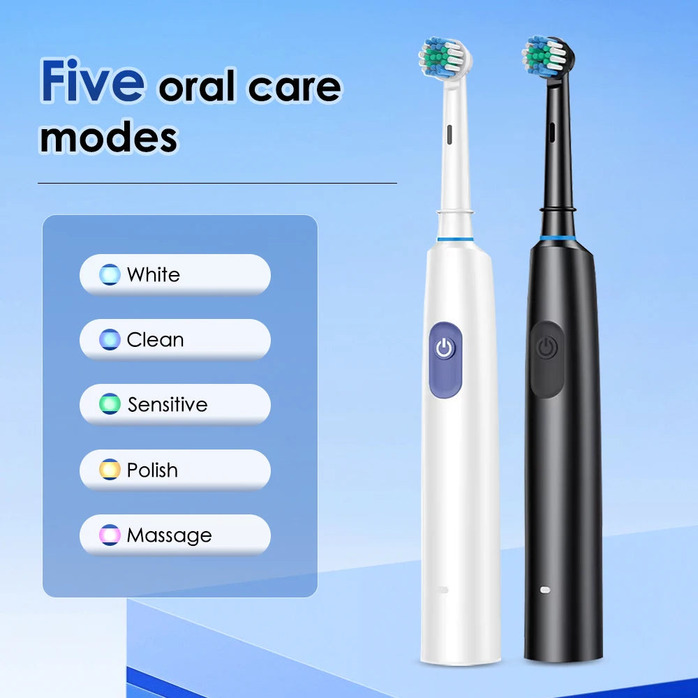 Rechargeable Rotary Electric Toothbrush 5 Modes Sonic Tooth Brush For Adults Rotating Toothbrushes Plaque Remover Teeth Cleaner