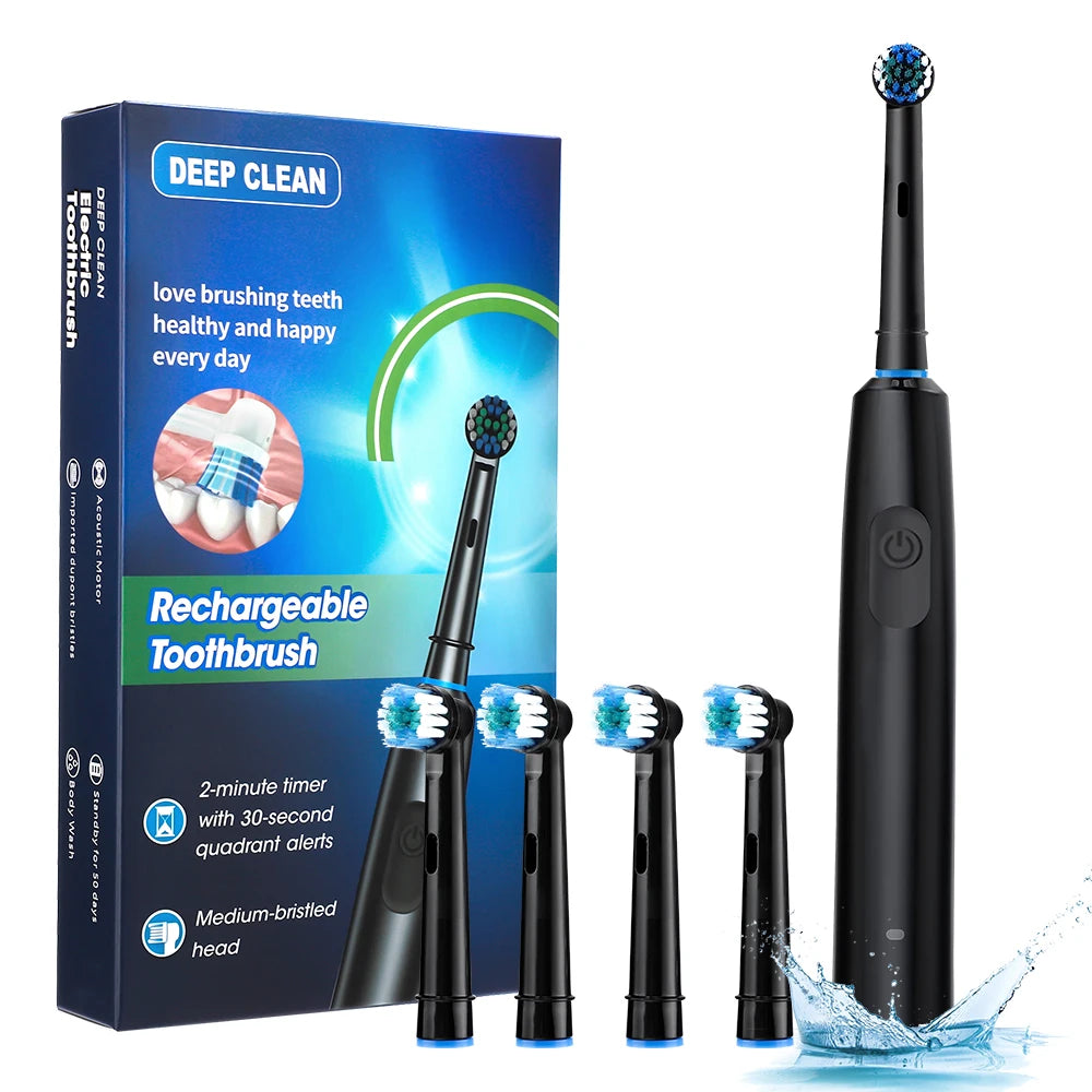 Rechargeable Rotary Electric Toothbrush 5 Modes Sonic Tooth Brush For Adults Rotating Toothbrushes Plaque Remover Teeth Cleaner