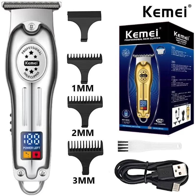 Kemei Professional Hair Trimmer Cordless Rechargeable Edgers Clipper Electric Hair Cutting Kit LCD Display Beard Shaver for Men