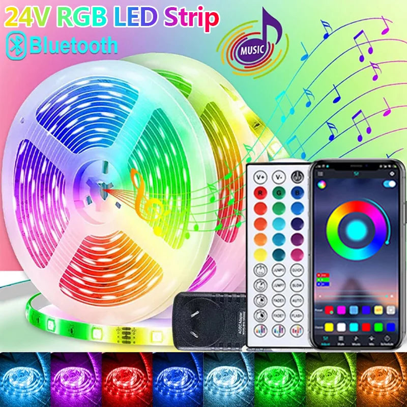 24V Led Strip Lights 10m 20m 30m 40m Led Lighs Music Sync Led Tape with Remote&App Control Flexible Ribbon for Room Party Decor